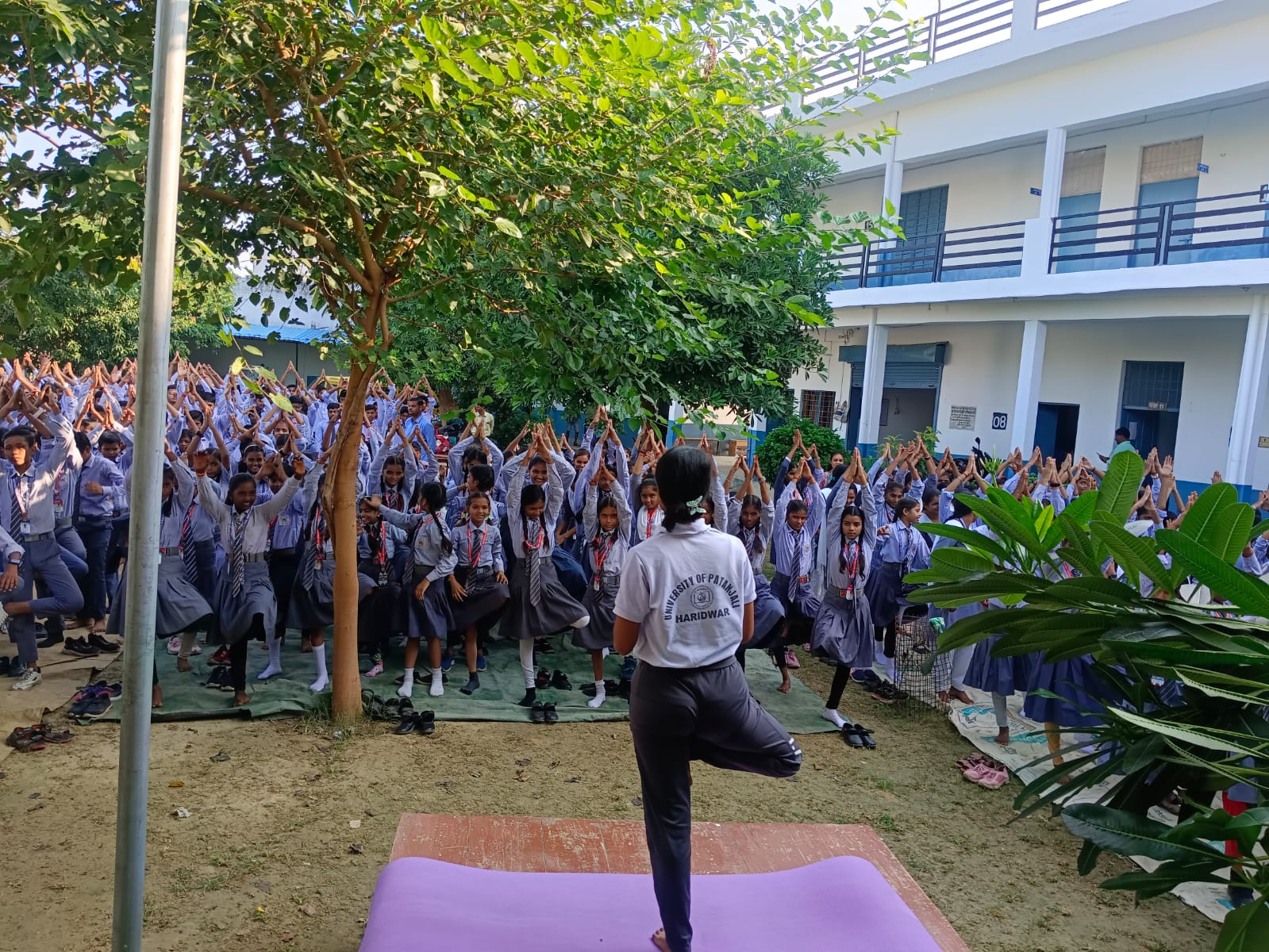 Students practicing yoga in a peaceful zone